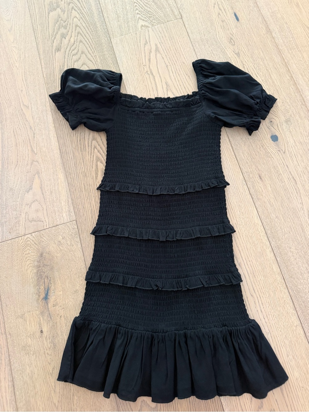 Katie J NYC Black Puff-Sleeve Smocked Tiered Dress Laila dress Large worn 1x